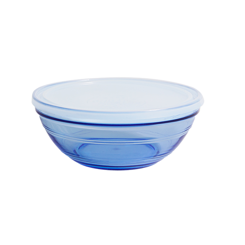 [MM] Le Gigogne® - Round empilable glass salad bowl Marine with Translucent Lid - 20.5 cm