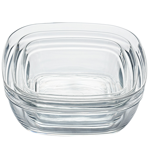 [mm] Lys - Set of 3 square transparent glass salad bowls 17, 20, 23 cm